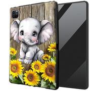 DIGTIALL for iPad Air 13 inch M3 2025 & 2024 M2 /iPad Pro 12.9 Inch 2022/2021/2020 TPU Case - Ultra-Thin Protective Cover Shockproof Protection Cover,Wooden Sunflowers Elephant