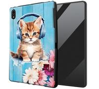 DIGTIALL for iPad Air 3rd Generation 2019/iPad Pro 10.5 Inch 2017/iPad 7 10.2 2019/2020 iPad 9 2021 TPU Case - Ultra-Thin Protective Cover Shockproof Protection Cover,Cat with Headphones Flower