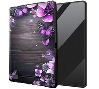 DIGTIALL for Kindle Fire HD 7 5th 7th 9th Generation (2015 2017 2019 Release) TPU Case - Ultra-Thin Protective Cover Shockproof Protection Cover,Purple and Pink Flowers Wooden