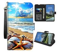 DIGTIALL for Nokia G100 N150DL Wallet Case with Credit Card Holder and Wrist Strap PU Leather Magnetic Shockproof Kickstand Protective Cover for Nokia G100,Sunny Golden Beach
