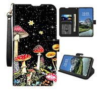 DIGTIALL for Nokia G100 N150DL Wallet Case with Credit Card Holder and Wrist Strap PU Leather Magnetic Shockproof Kickstand Protective Cover for Nokia G100,Mushrooms Flowers and Ferns
