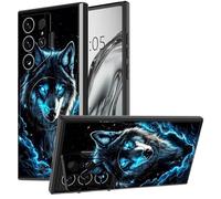 DIGTIALL for Samsung Galaxy S25 Ultra Case with Stand and Camera Cover for Galaxy S25 Ultra Case Dual Layer Heavy Duty Shockproof Protective Case,Blue Eyes Wolf