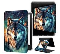 DIGTIALL Majestic Wolf Case for 7" Kindle Paperwhite 12th Gen 2024 & Colorsoft 2025/2024 with Hand Strap,Magnetic Detachable 360 Rotating Cover,Clear Back Auto Sleep/Wake Shell