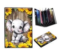 DIGTIALL Metal Wallet-RFID Blocking Credit Card Holder for Women & Men Mini Slim Aluminum Wallet ID Case Hard Business Card Holder Case, Sunflowers Wooden Elephant