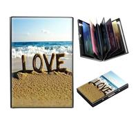 DIGTIALL Metal Wallet-RFID Blocking Credit Card Holder for Women & Men Mini Slim Aluminum Wallet ID Case Hard Business Card Holder Case, Word Love On The Beach, Medium