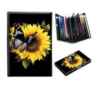 DIGTIALL Metal Wallet-RFID Blocking Credit Card Holder for Women & Men Mini Slim Aluminum Wallet ID Case Hard Business Card Holder Case, Sunflower Heart Butterfly