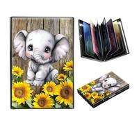 DIGTIALL Metal Wallet-RFID Blocking Credit Card Holder for Women & Men Mini Slim Aluminum Wallet ID Case Hard Business Card Holder Case, Wooden Sunflowers Elephant