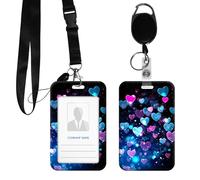 DIGTIALL PC Hard Shell ID Badge Holder, Clear Vertical Name Badge Protector with Durable Neck Lanyard and Metal Spring Hook, Slide-Open Design for Work, Office and IDs,Heart of Love