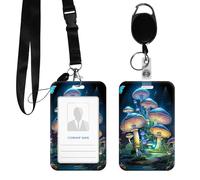 DIGTIALL PC Hard Shell ID Badge Holder, Clear Vertical Name Badge Protector with Durable Neck Lanyard and Metal Spring Hook, Slide-Open Design for Work, Office and IDs,Mushrooms Butterfly