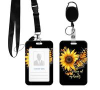 DIGTIALL PC Hard Shell ID Badge Holder, Clear Vertical Name Badge Protector with Durable Neck Lanyard and Metal Spring Hook, Slide-Open Design for Work, Office and IDs,Yellow Sunflower Butterfly