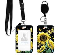 DIGTIALL PC Hard Shell ID Badge Holder, Clear Vertical Name Badge Protector with Durable Neck Lanyard and Metal Spring Hook, Slide-Open Design for Work, Office and IDs,Sunflower Butterfly