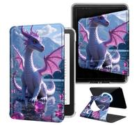 DIGTIALL Pink Crystal Little Dragon Case for 6" Kindle Paperwhite (10th Generation, 2018 Release), 360 Rotating Magnetic Detachable Clear Back Stand Cover with Auto Sleep/Wake