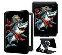DIGTIALL Pirate Shark Case for 7" Kindle Paperwhite 12th Gen 2024 & Colorsoft 2025/2024 with Hand Strap,Magnetic Detachable 360 Rotating Cover,Clear Back Auto Sleep/Wake Shell
