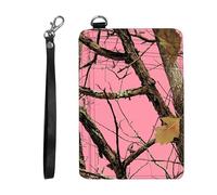 DIGTIALL Slim RFID Blocking Card Holder Small Pocket Mini Card Holder Front Pocket PU Leather Credit Card Organizer with Zipper for Women Men, Pink Dead Wood Tree, 4.5x3.14" Card Holder