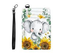 DIGTIALL Slim RFID Blocking Card Holder Small Pocket Wallet Small Mini Card Case Front Pocket PU Leather Credit Card Organizer With Zipper for Women Men, Baby Elephant Sunflower, 4.5x3.14" Card Holder