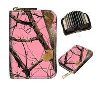 DIGTIALL Slim RFID Blocking Card Holder Small Pocket Wallet Small Mini Card Case Front Pocket PU Leather Credit Card Organizer With Zipper for Women Men, Pink Dead Wood Tree, 4.3x3.1" Accordion Wallet