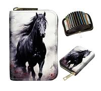 DIGTIALL Slim RFID Blocking Card Holder Small Pocket Wallet Small Mini Card Case Front Pocket PU Leather Credit Card Organizer With Zipper for Women Men, Galloping Horse, 4.3x3.1" Accordion Wallet