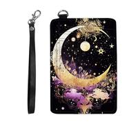 DIGTIALL Slim RFID Blocking Card Holder Small Pocket Wallet Small Mini Card Case Front Pocket PU Leather Credit Card Organizer With Zipper for Women Men, Tars and Moon, 4.5x3.14" Card Holder