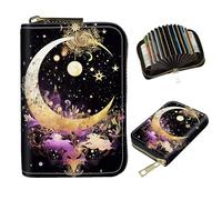 DIGTIALL Slim RFID Blocking Card Holder Small Pocket Wallet Small Mini Card Case Front Pocket PU Leather Credit Card Organizer With Zipper for Women Men, Tars and Moon, 4.3x3.1" Accordion Wallet Case