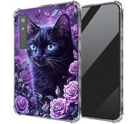 DIGTIALL Ultra-Thin Clear TPU Case for Boox Palma 2 6.13"/for Boox Palma E-Book Transparent Anti-Slip Shockproof Protection Cover,Black Cat Purple Roses