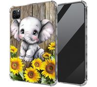 DIGTIALL Ultra-Thin Clear TPU Case for iPad Air 13 inch M3 2025 & 2024 M2 /iPad Pro 12.9 Inch 2022/2021/2020 Transparent Anti-Slip Shockproof Protection Cover,Wooden Sunflowers Elephant