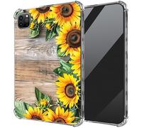 DIGTIALL Ultra-Thin Clear TPU Case for iPad Air 13 inch M3 2025 & 2024 M2 /iPad Pro 12.9 Inch 2022/2021/2020 Transparent Anti-Slip Shockproof Protection Cover,Sunflowers On Wooden
