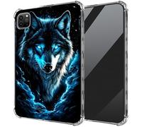 DIGTIALL Ultra-Thin Clear TPU Case for iPad Air 13 inch M3 2025 & 2024 M2 /iPad Pro 12.9 Inch 2022/2021/2020 Transparent Anti-Slip Shockproof Protection Cover,Blue Eyes Wolf