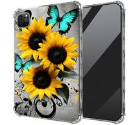DIGTIALL Ultra-Thin Clear TPU Case for iPad Air 13 inch M3 2025 & 2024 M2 /iPad Pro 12.9 Inch 2022/2021/2020 Transparent Anti-Slip Shockproof Protection Cover,Sunflowers Blue Butterflies