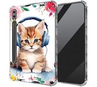 DIGTIALL Ultra-Thin Clear TPU Case for Samsung Galaxy Tab S10 Ultra 2024/S9 Ultra 2023 14.6 inch Transparent Anti-Slip Shockproof Protection Cover,Cat Listen Music