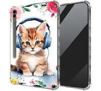 DIGTIALL Ultra-Thin Clear TPU Case for Samsung Galaxy Tab S9 FE Plus 12.4 SM-X610 SM-X616 SM-X618 Transparent Anti-Slip Shockproof Protection Cover,Cat Listen Music