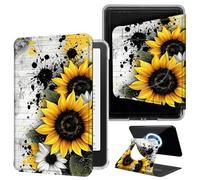 DIGTIALL Wood Sunflower Case for 7" Kindle Paperwhite 12th Gen 2024 & Colorsoft 2025/2024 with Hand Strap,Magnetic Detachable 360 Rotating Cover,Clear Back Auto Sleep/Wake Shell