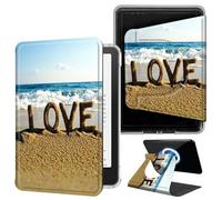 DIGTIALL Word Love On The Beach Case for 6" All-New Kindle 10th Gen 2019, 360 Rotating Magnetic Detachable Clear Back Stand Cover with Auto Sleep/Wake