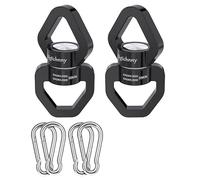Digtichnny 2 Pack Swing Swivel Hook, 35KN Aluminium Alloy Swing Swivel Heavy Duty, Swing Spinner For Children's Swing,Aerial Yoga,Web Tree Swing,Hanging Hammock Indoor Outdoor(Black with 4 Carabiners)