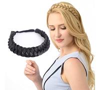 DIGUAN Huge 2 Strands Thick Synthetic Hair Braided Headband Classic Chunky Elastic Stretch Hairpiece Women Girls Beauty Accessory 4oz (Natural Black)