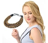 DIGUAN Huge 2 Strands Thick Synthetic Hair Braided Headband Classic Chunky Plaited Braids Elastic Stretch Hairpiece Women Girl Beauty accessory, 4oz (Claybank)