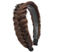 DIGUAN Wide Messy Braided Headband With Teeth Synthetic Hair Plaited Headband High Elasticity Braids Chunky Fishtail Braided Hair Band Hairpiece for Girls Women (Chestnut)