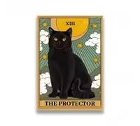 DIHANSM Black Cat The Protector Canvas Posters Black Cat Tarot Prints Cat Magician Wall Art Pictures Painting Room Home Decor(35x50cm/Unframed)