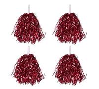 Diheohg 24 Pieces Pom-Pom Girl Pompoms Metallic Foil Pompoms with Plastic Handle for Adults, Children, Pom-Pom, Red