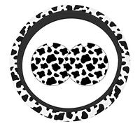 Diheohg Cow Steering Wheel Cover for Women with 2 Car Coasters, Universal Fashion Cow Print Girl Friendly