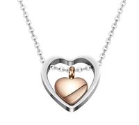 Diheohg Double Heart Shaped Cremation Urn Pendant Necklace Rose Gold Colour Funnel Pendant Necklace Memorial Ash Memorial