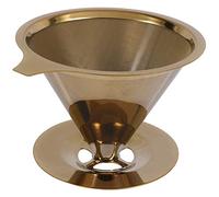 Diheohg Double Stainless Steel Wall Steel Titanium Gold Pour Over Coffee Dripper Filter with Cup Holder and Handle