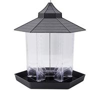Diheohg Panorama Bird Feeder Hexagon Shape with Bird Feeder Hanging on the Roof for Garden Decoration (Grey)