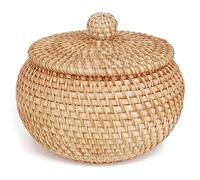 Diheohg Round Rattan Basket with Lid, Rattan Storage Basket with Lid, for Table Shelf