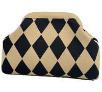 DIHKLCIO Clutch Purses for Women 2026 Summer Beach Woven Crochet Bag Dumpling Striped Ruched Cloud Purse Evening Handbag, Black Brown Diamond Check