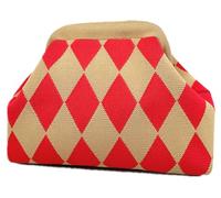 DIHKLCIO Clutch Purses for Women 2026 Summer Beach Woven Crochet Bag Dumpling Striped Ruched Cloud Purse Evening Handbag, Red Brown Diamond Check