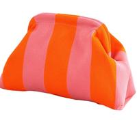 DIHKLCIO Evening Bag Clutch Purses for Women Beach Woven Crochet Handbag Dumpling Clutch Ruched Cloud Purse colorblock bag, Pink-orange Stripe