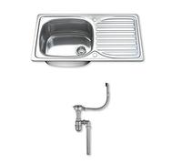 Dihl 1004 Kitchen Sink with Drainer, Single Bowl 1.0, Rectangle, 304 Stainless Steel, Silver, 80 x 44 cm, Inset, Includes Full Waste Kit and fixings