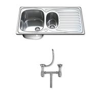 Dihl 1501 1.5 One & Half Bowl Stainless Steel Kitchen Sink, 95x50cm | with Drainer, Waste and Fixings. Reversible Design. Inset. Silver