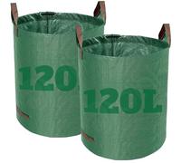 Dihl 2x 120 Litre Heavy Duty Garden Waste Bags, Reusable Rubbish Sacks with Upper and Side Handles, 45cm x 76 cm, Green, Woven Polypropylene. For Waste, Grass, Leaves and More. Pack of 2