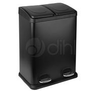 Dihl 40L Stainless Steel Pedal Bin, Black | Dual 20L Removable Buckets, Soft-Close Lids, Double Twin Recycle Bin, 40 Litre Capacity